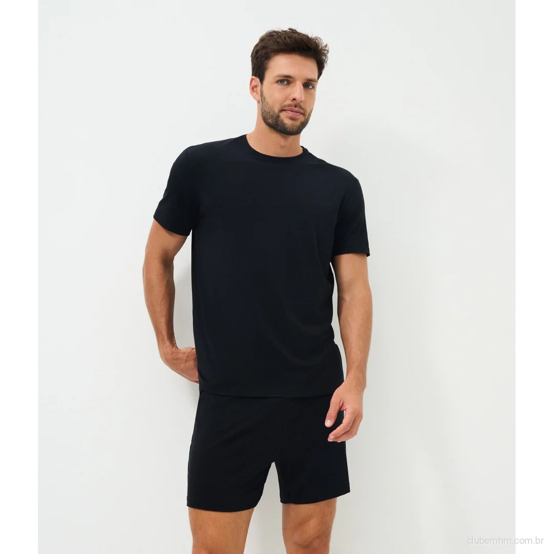 Pijama Curto Básico em Modal Preto