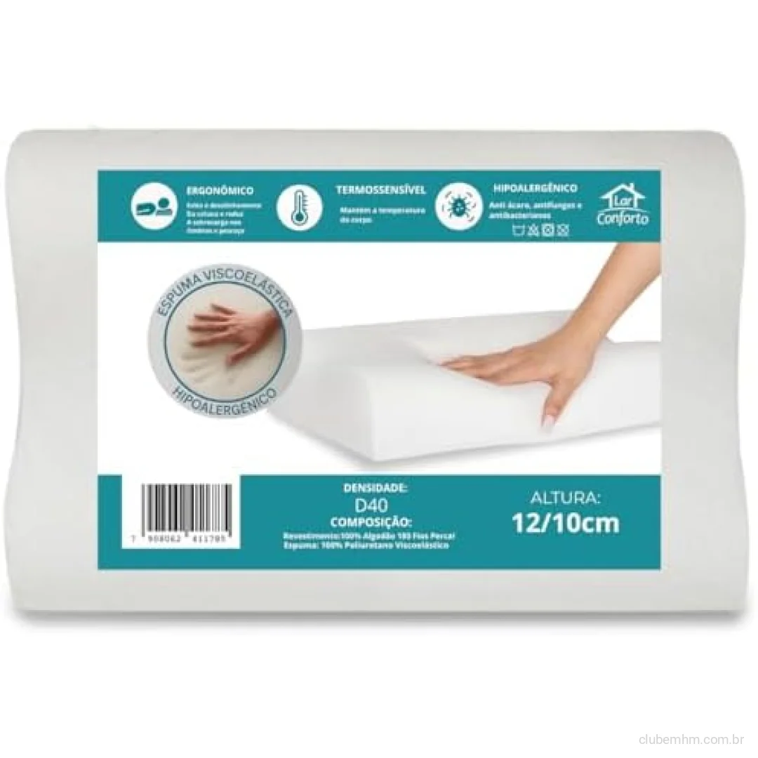 Travesseiro Nasa Viscoelástico Ergonômico, D40, Altura 12/10cm Hipoalergênico Termossensível, Espuma 100% Poliuretano - Lar Conforto