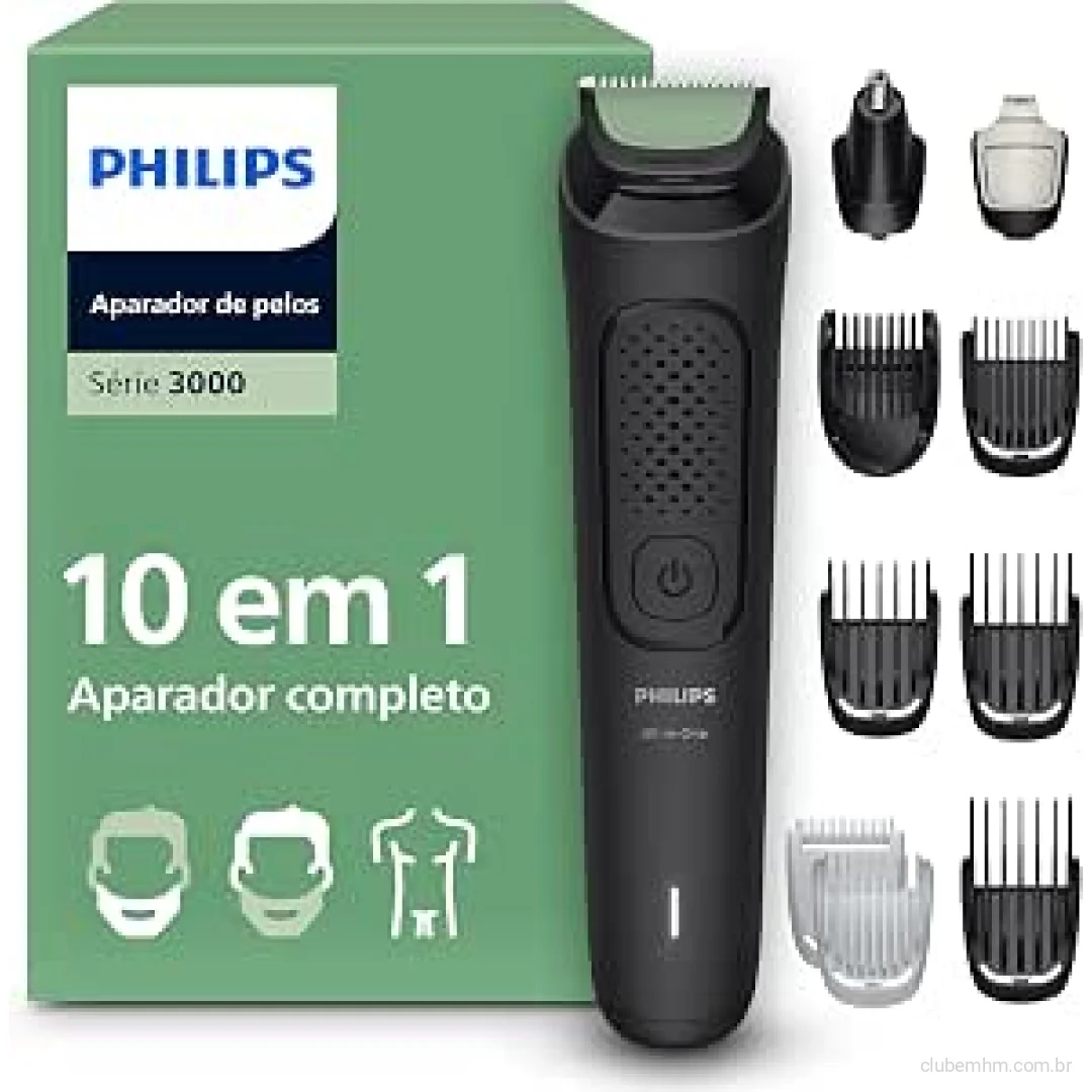 Philips Aparador e Barbeador Elétrico Série 3000 All-in-One 10 em 1 | Versatilidade para cuidar do visual completo | Rosto, cabelo e corpo | 90 min sem fio | Aparador de detalhes | MG3941/15